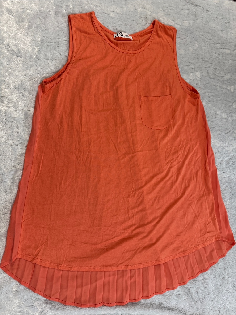 Mai Soli Pleated Hi-Low Tank Top with Chest Pocket - Orange